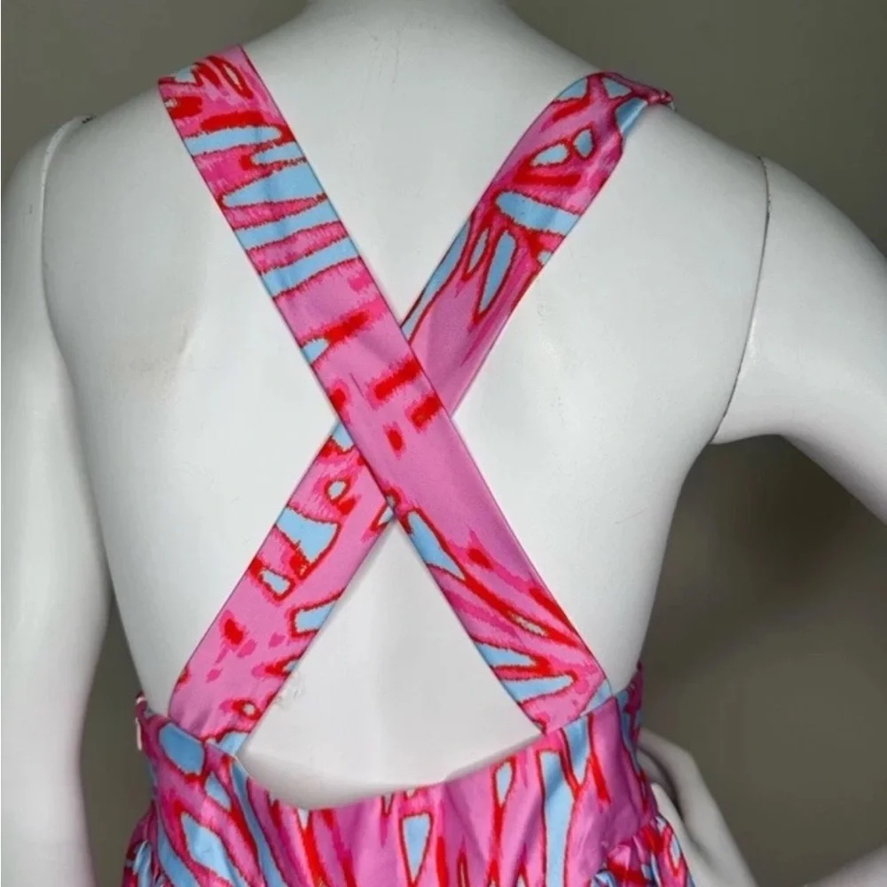 ROMEO + JULIET COUTURE PINK TURQUOISE CRISS CROSS BACK SLEEVELESS MINI DRESS M - Picture 8 of 9